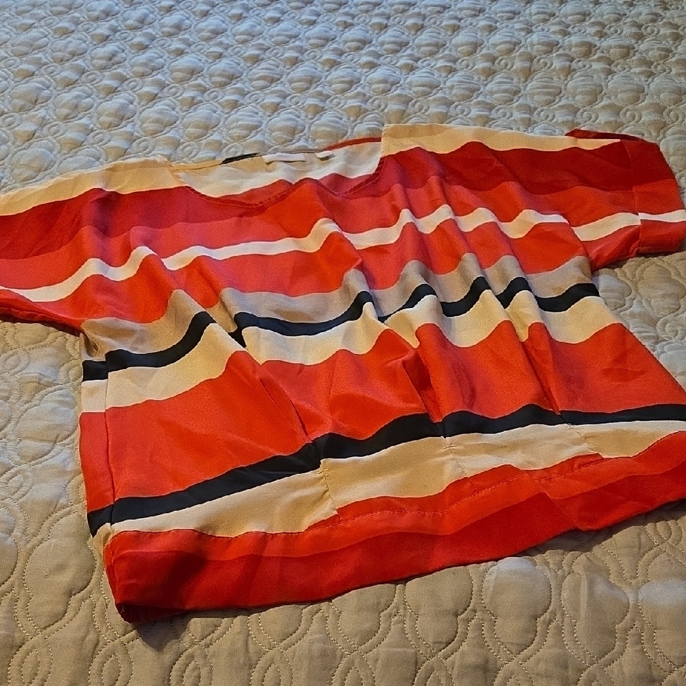 Striped Red, Black, and White New York & Company Lightweight Blouse